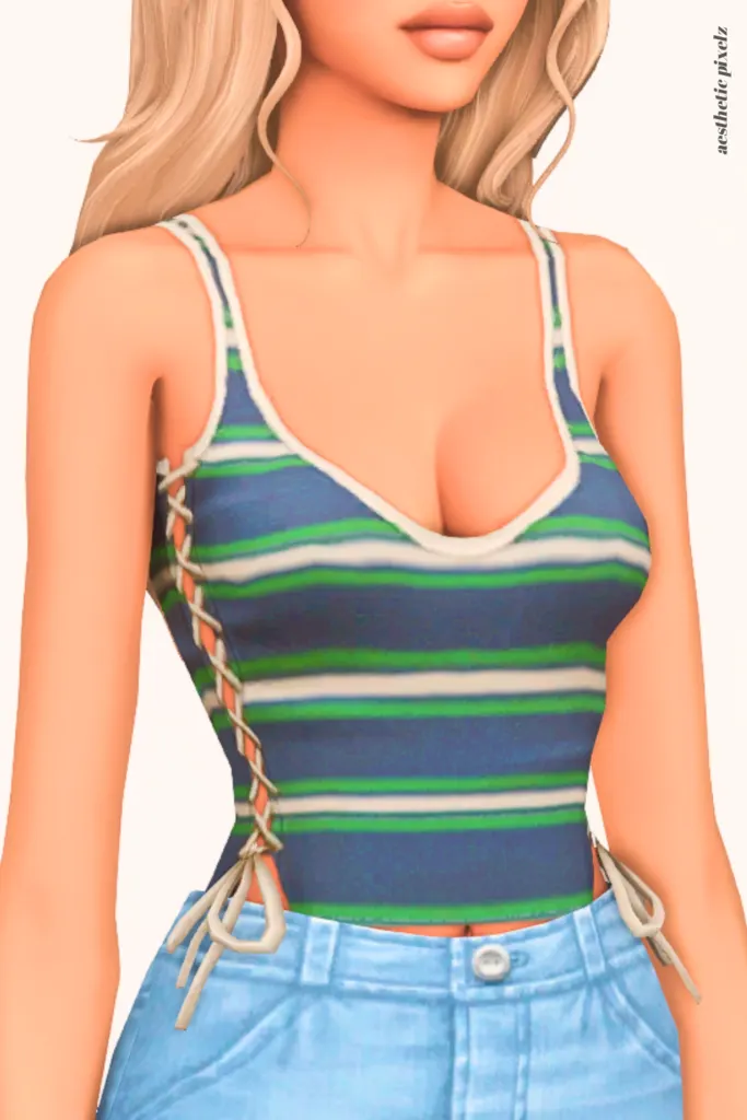 a female sim wearing a custom content crop top in the sims 4