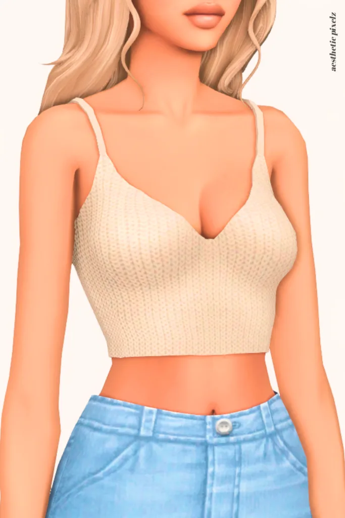 a female sim wearing a custom content crop top in the sims 4