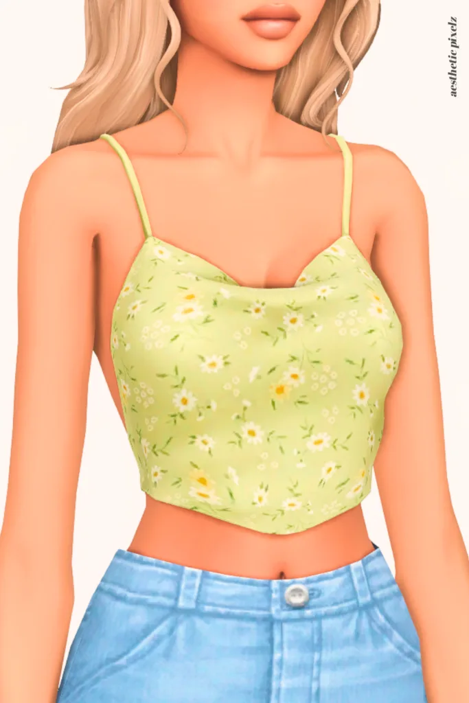 a female sim wearing a custom content crop top in the sims 4