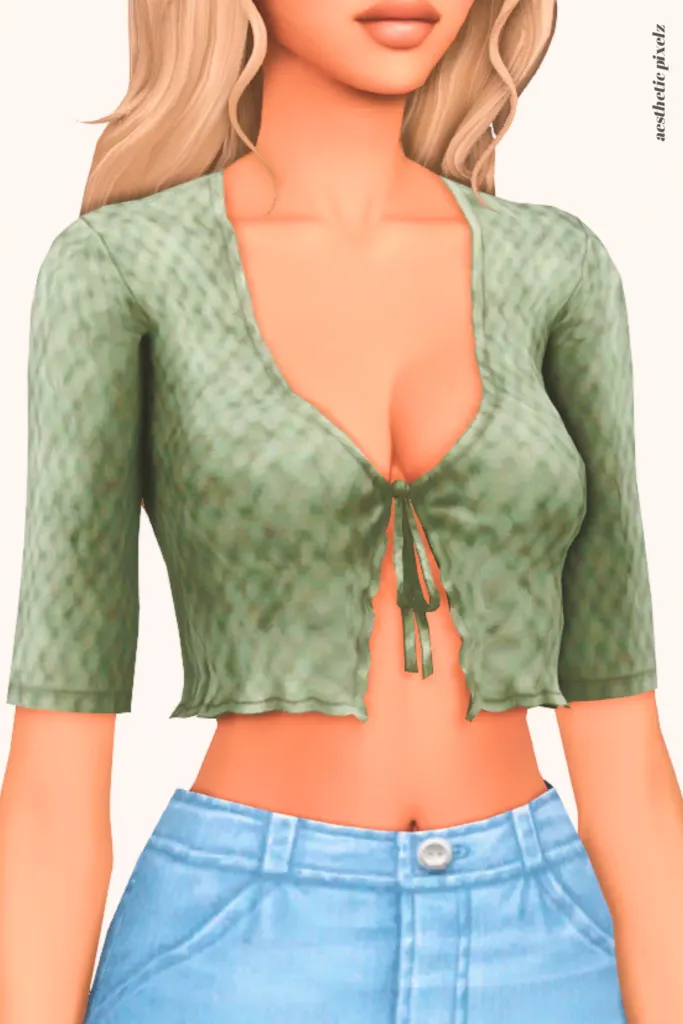 a female sim wearing a custom content crop top in the sims 4