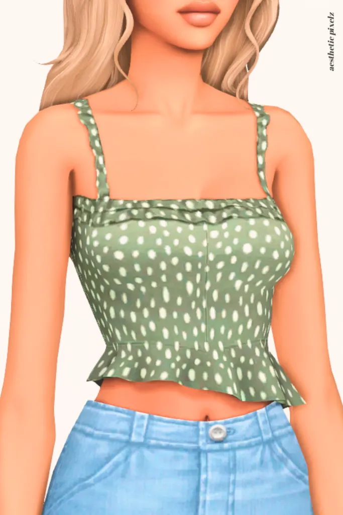 a female sim wearing a custom content crop top in the sims 4