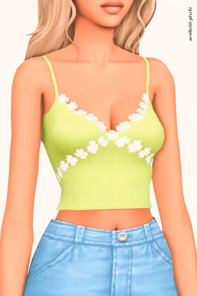 a female sim wearing a custom content crop top in the sims 4