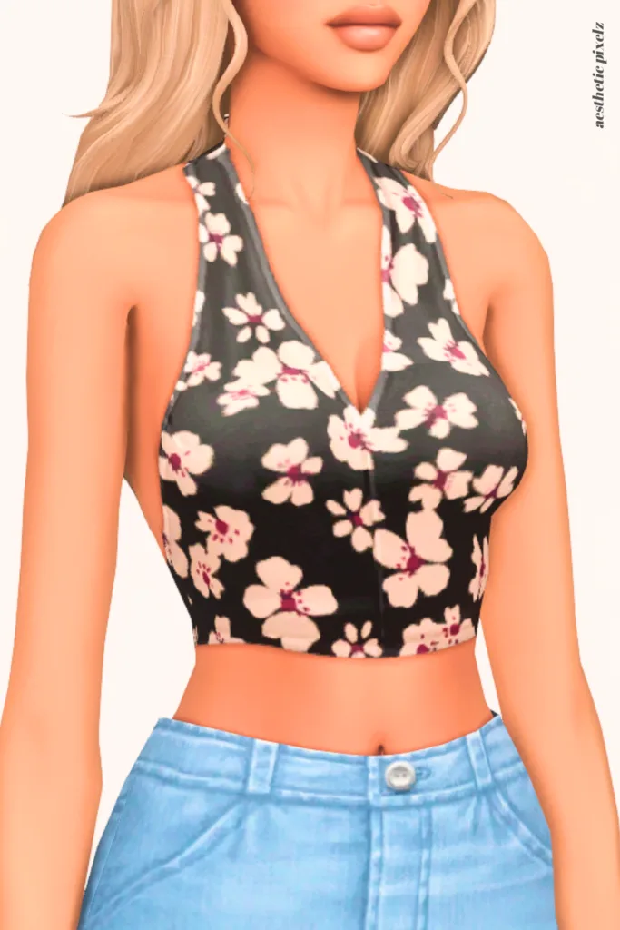 a female sim wearing a custom content crop top in the sims 4