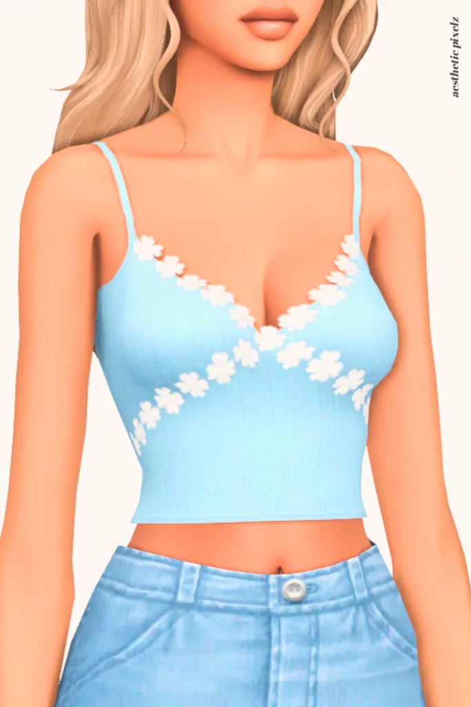 a female sim wearing a custom content crop top in the sims 4