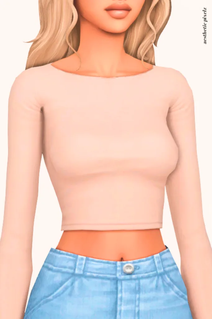 a female sim wearing a custom content crop top in the sims 4