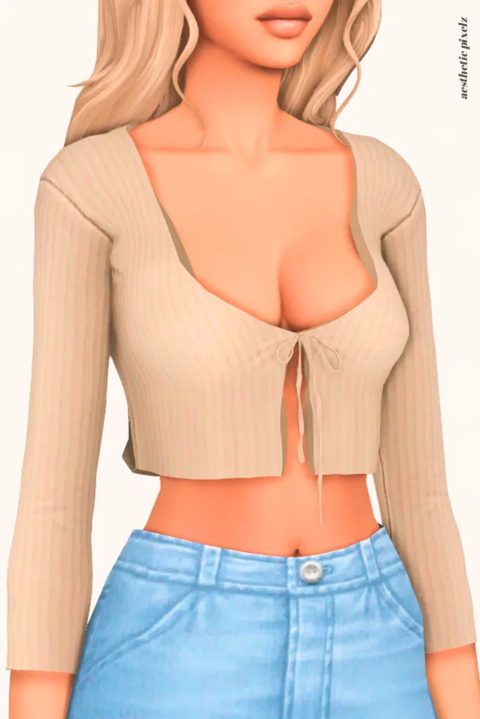 a female sim wearing a custom content crop top in the sims 4