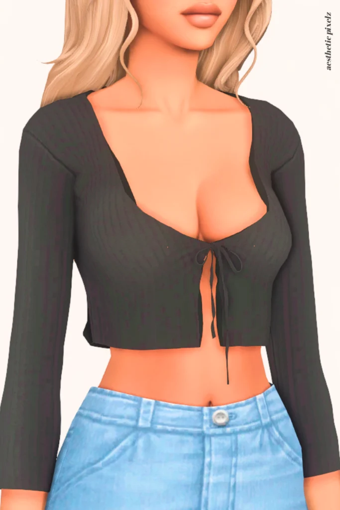 a female sim wearing a custom content crop top in the sims 4