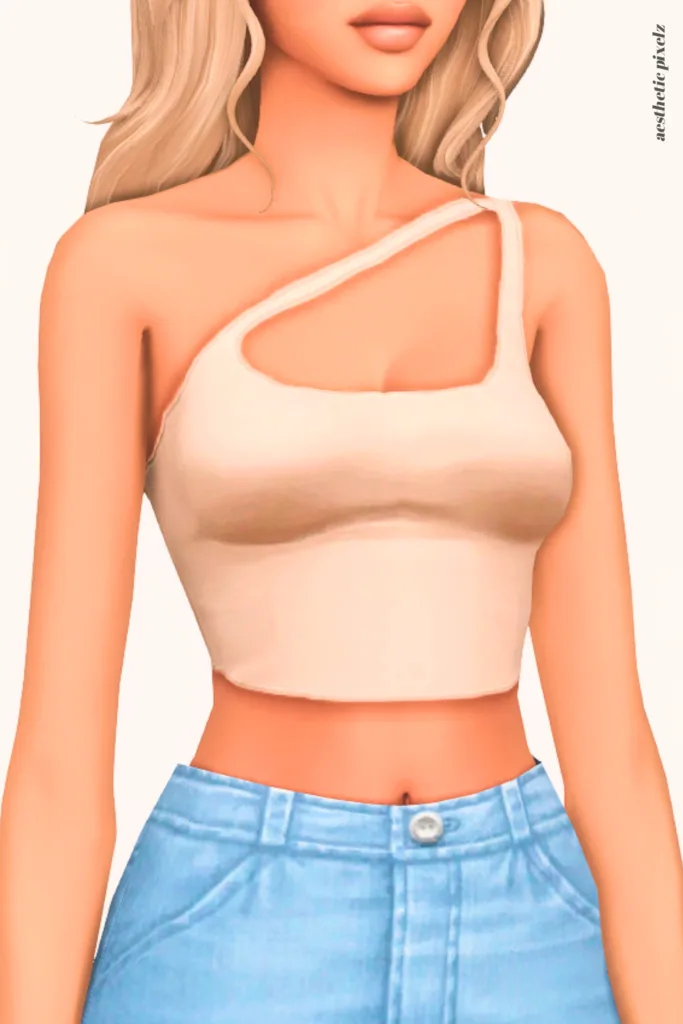 a female sim wearing a custom content crop top in the sims 4