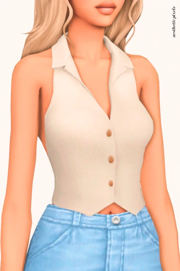 a female sim wearing a custom content crop top in the sims 4