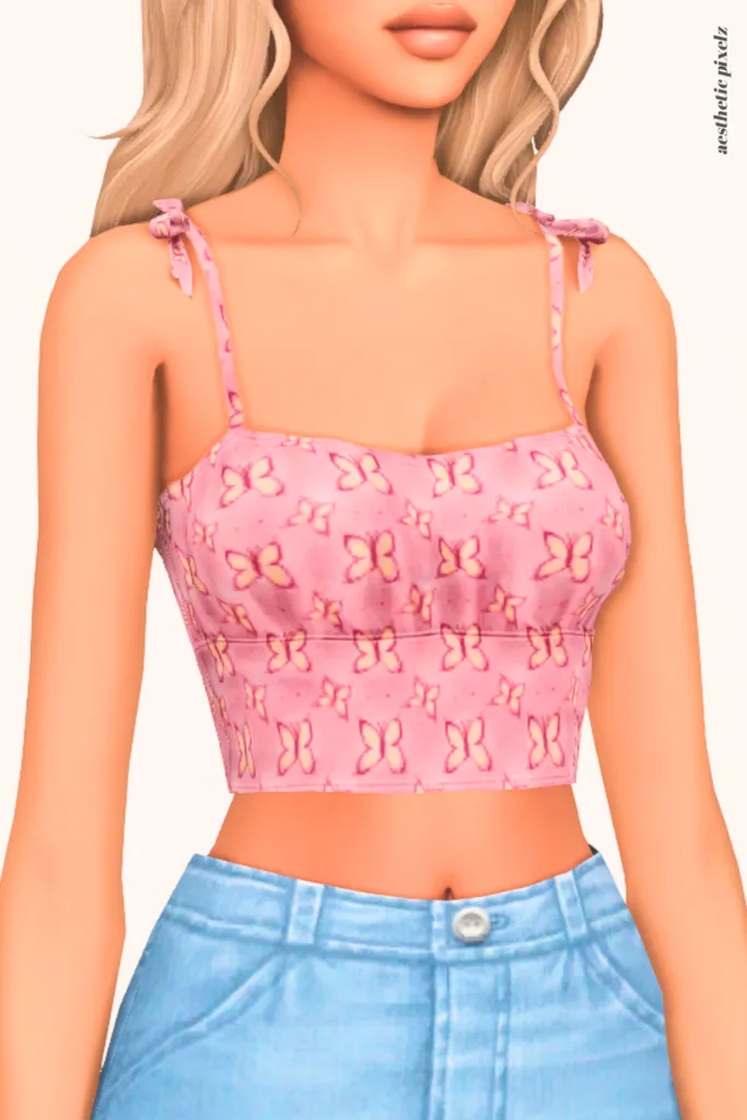 a female sim wearing a custom content crop top in the sims 4