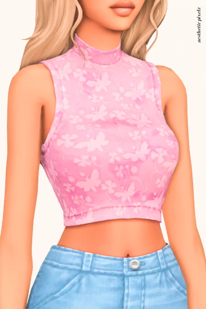 a female sim wearing a custom content crop top in the sims 4