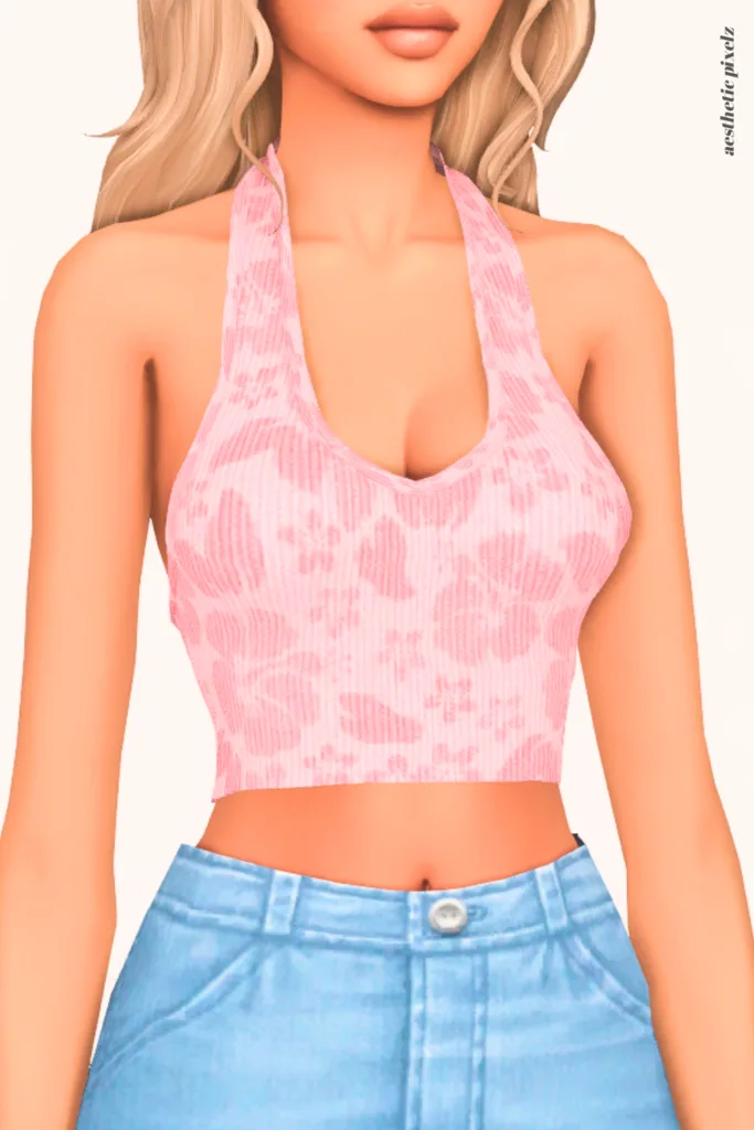 a female sim wearing a custom content crop top in the sims 4