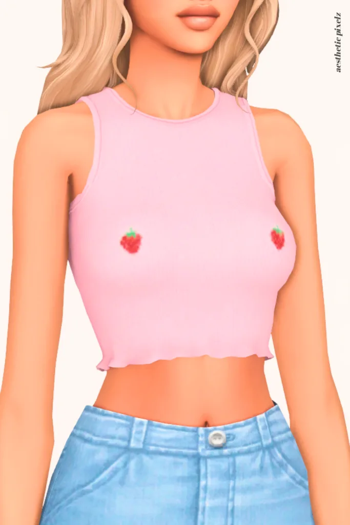 a female sim wearing a custom content crop top in the sims 4