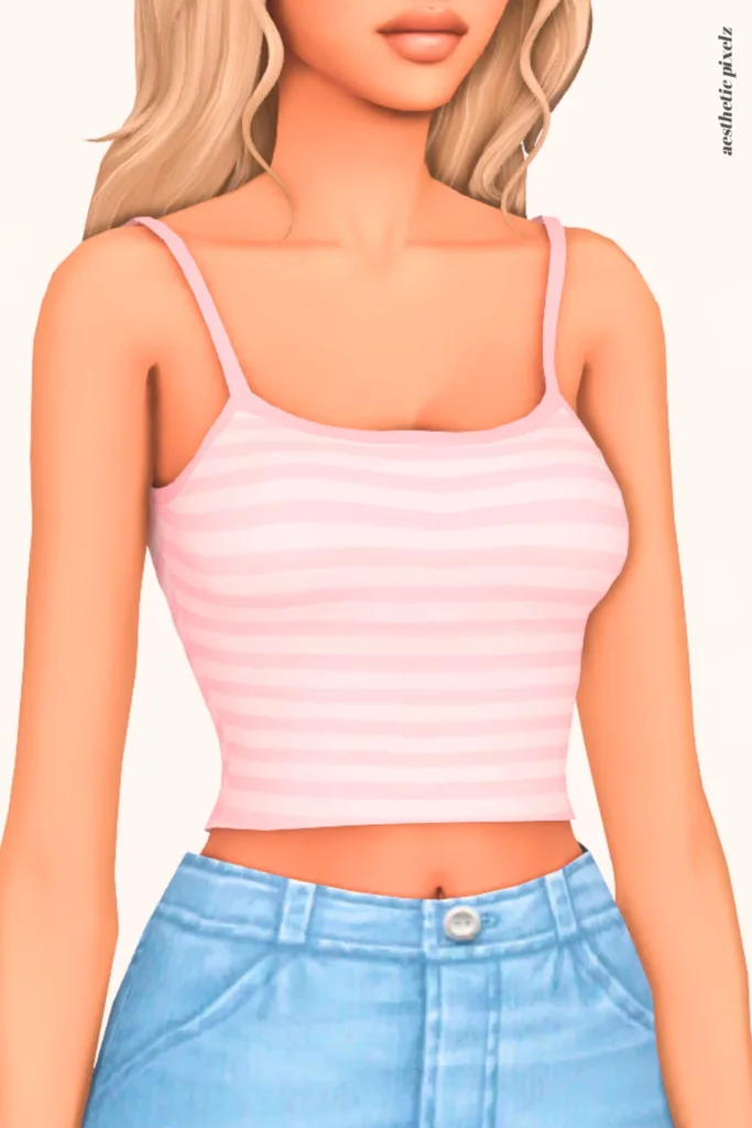 a female sim wearing a custom content crop top in the sims 4