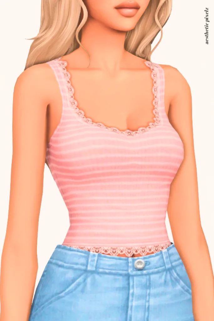 a female sim wearing a custom content crop top in the sims 4