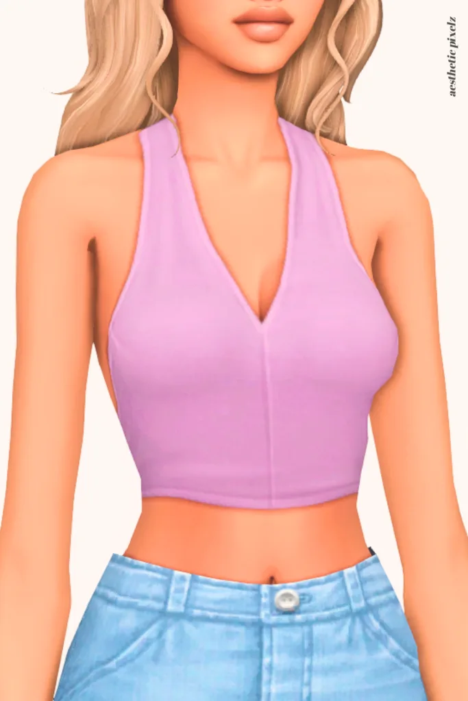 a female sim wearing a custom content crop top in the sims 4