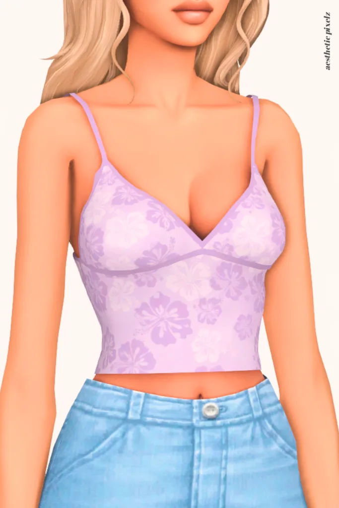 a female sim wearing a custom content crop top in the sims 4