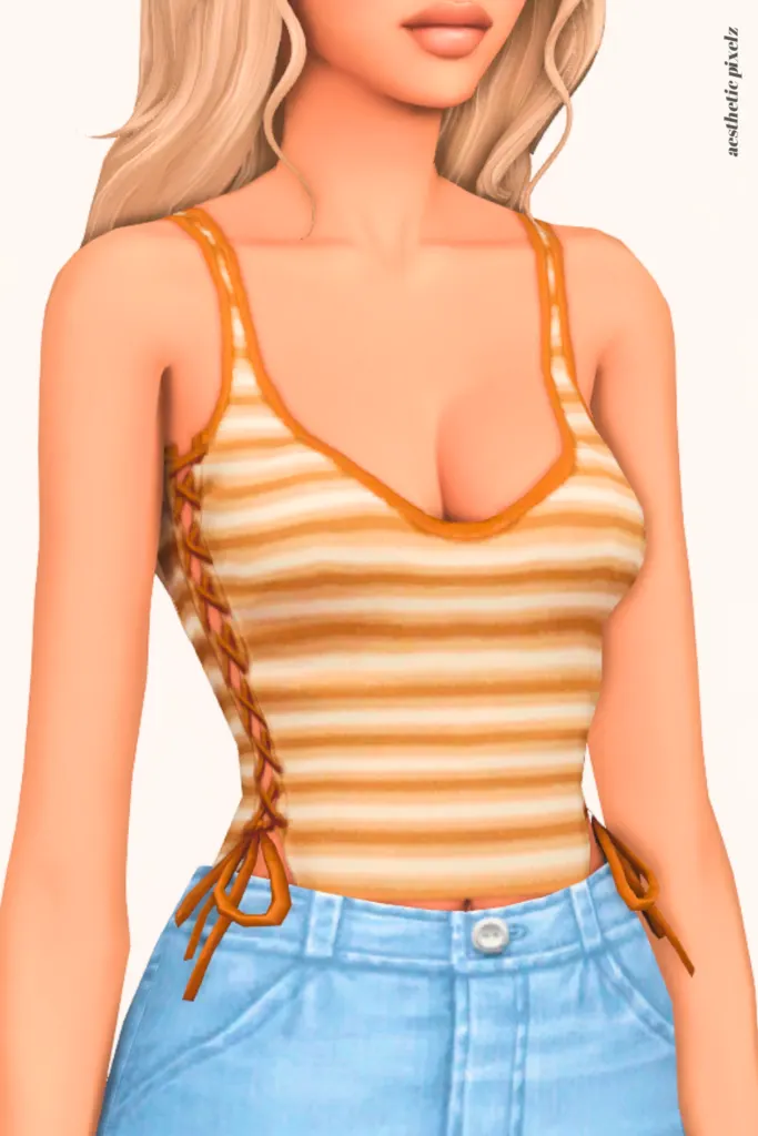 a female sim wearing a custom content crop top in the sims 4