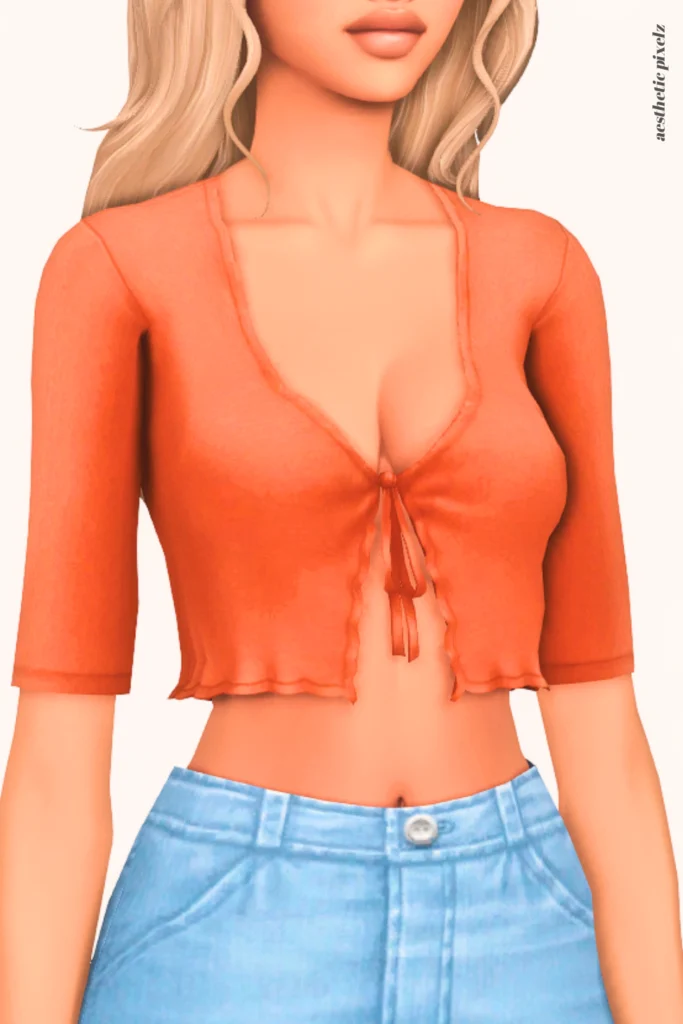 a female sim wearing a custom content crop top in the sims 4