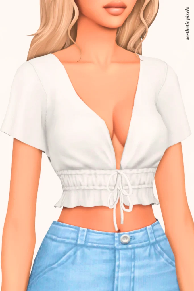 a female sim wearing a custom content crop top in the sims 4