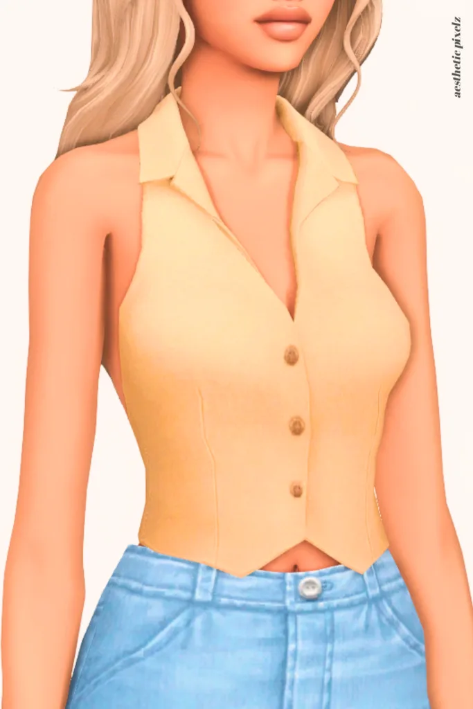 a female sim wearing a custom content crop top in the sims 4