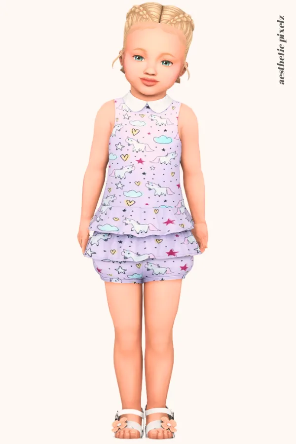 a sims 4 toddler girl wearing a toddler cc everyday outfit