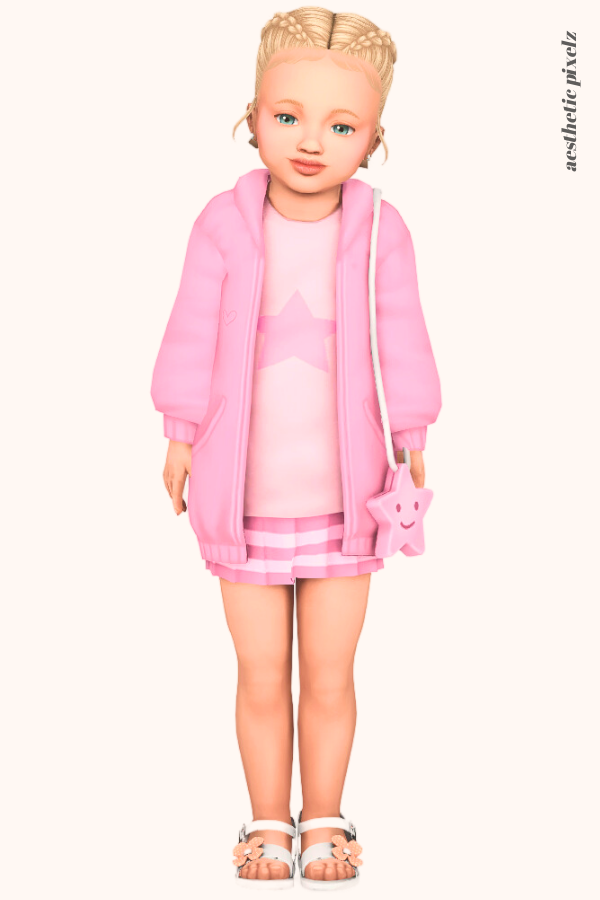 a sims 4 toddler girl wearing a toddler cc everyday outfit