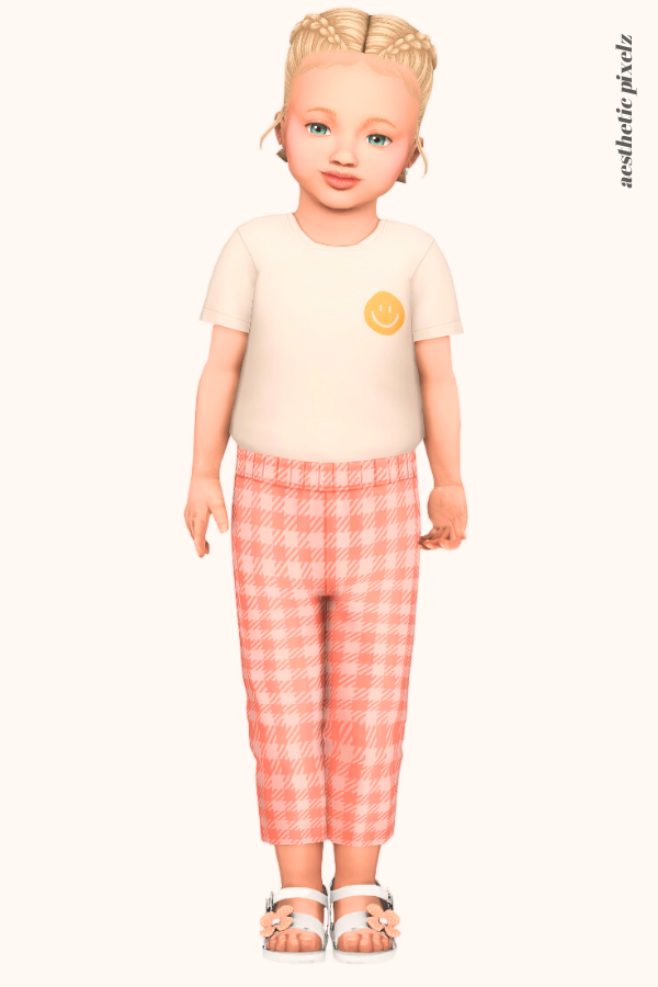 a sims 4 toddler girl wearing a toddler cc everyday outfit