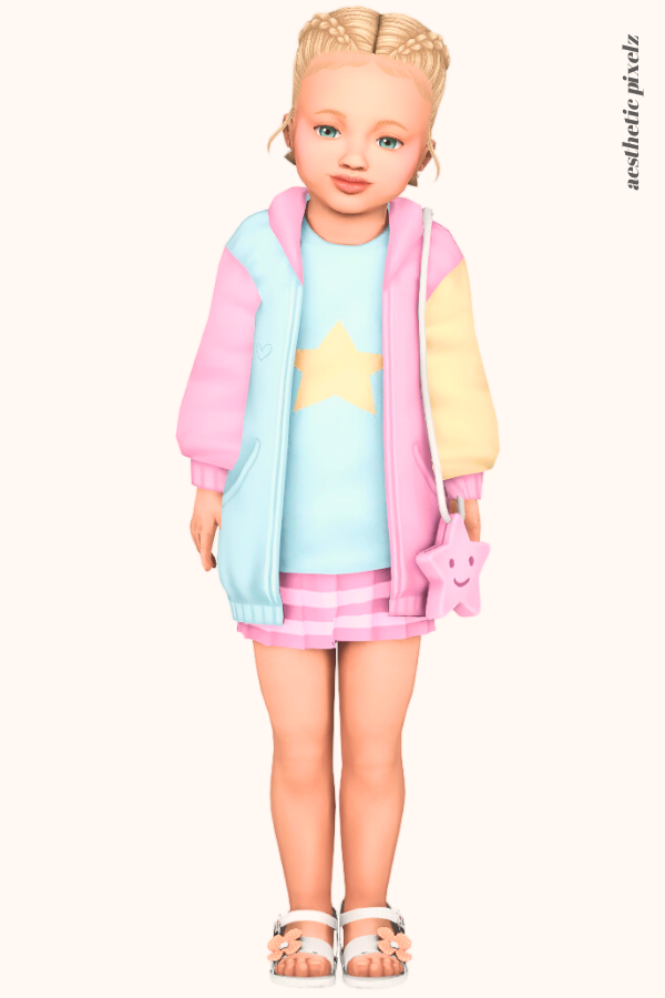 a sims 4 toddler girl wearing a toddler cc everyday outfit