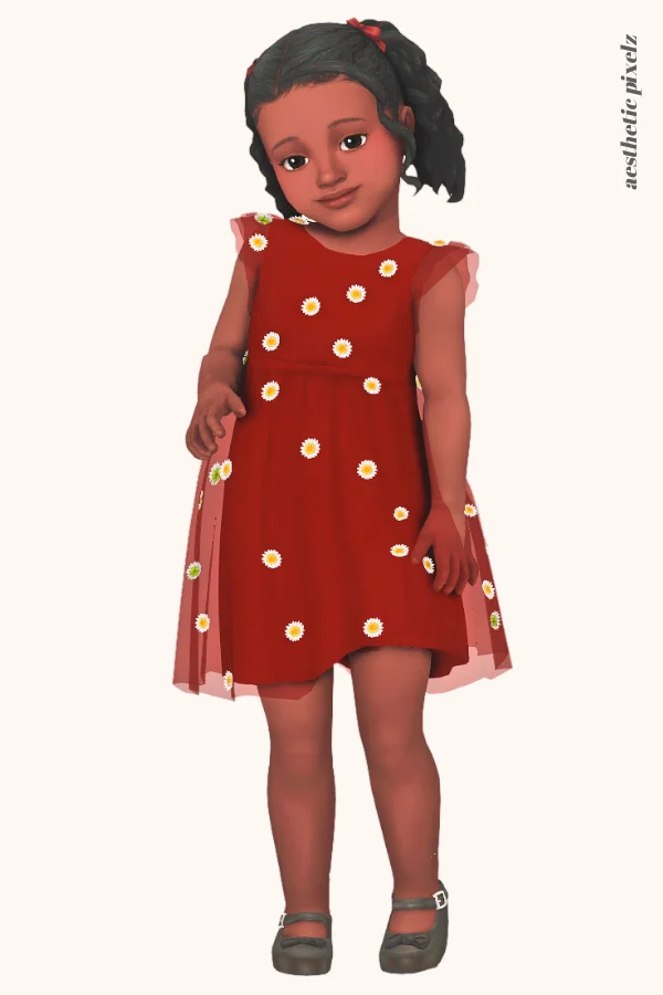 a sims 4 black toddler girl wearing a toddler cc formal dress