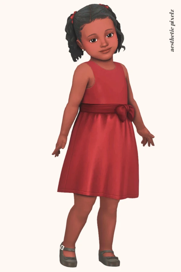 a sims 4 black toddler girl wearing a toddler cc formal dress