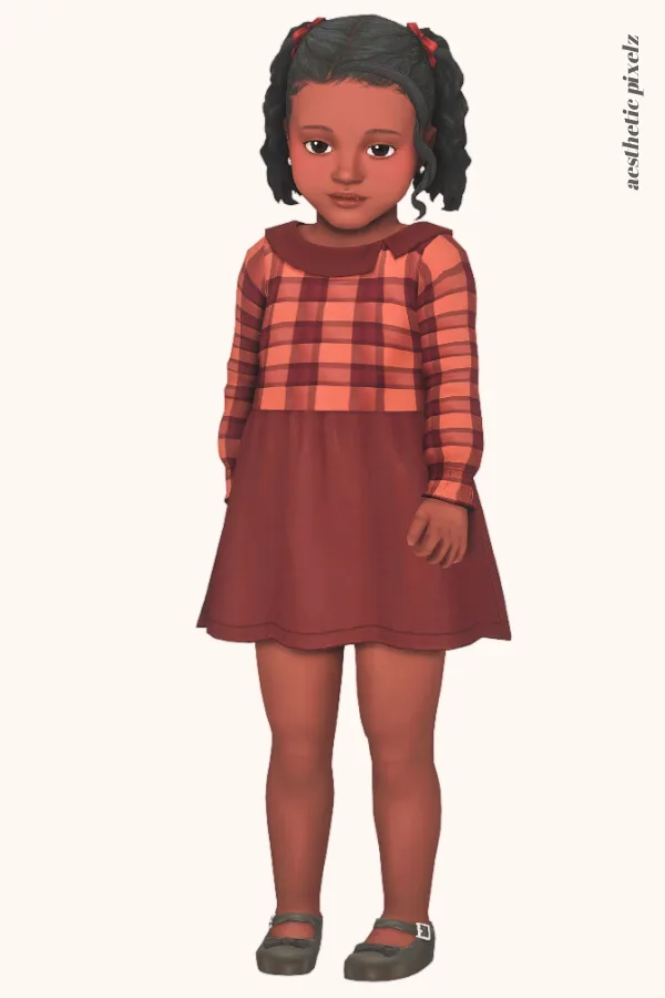 a sims 4 black toddler girl wearing a toddler cc formal dress