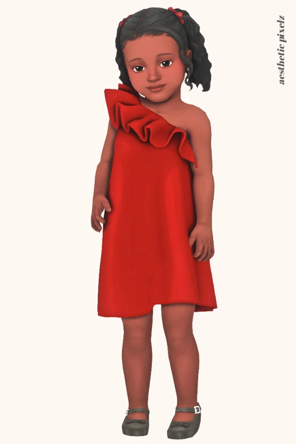 a sims 4 black toddler girl wearing a toddler cc formal dress