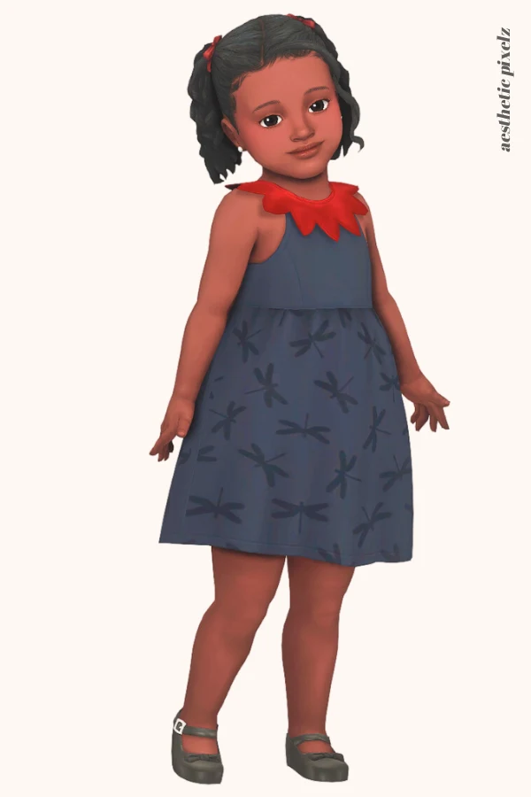 a sims 4 black toddler girl wearing a toddler cc formal dress