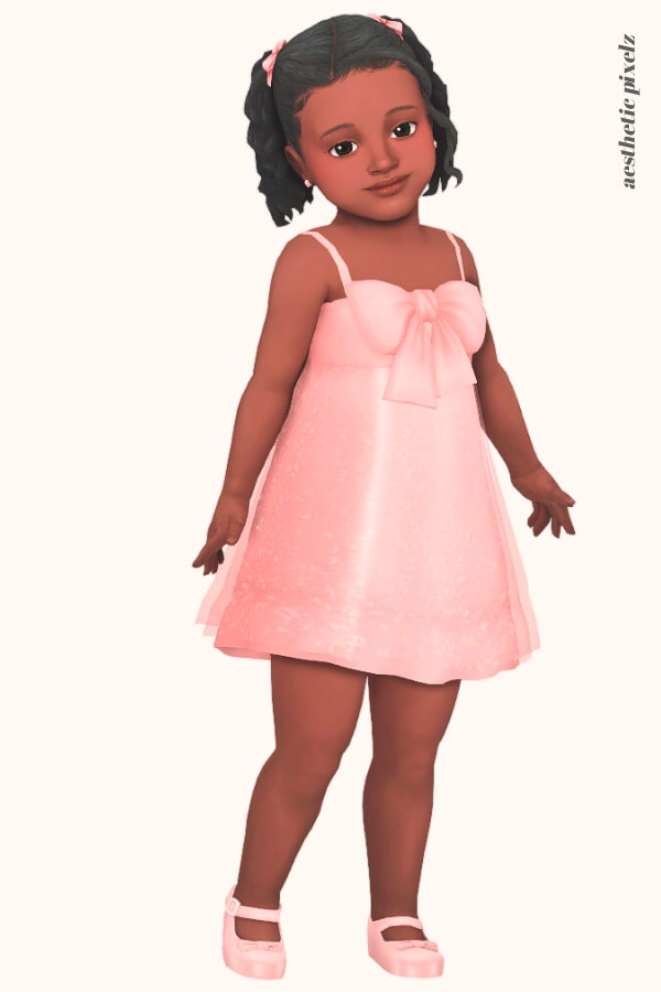 a sims 4 black toddler girl wearing a toddler cc pink formal dress