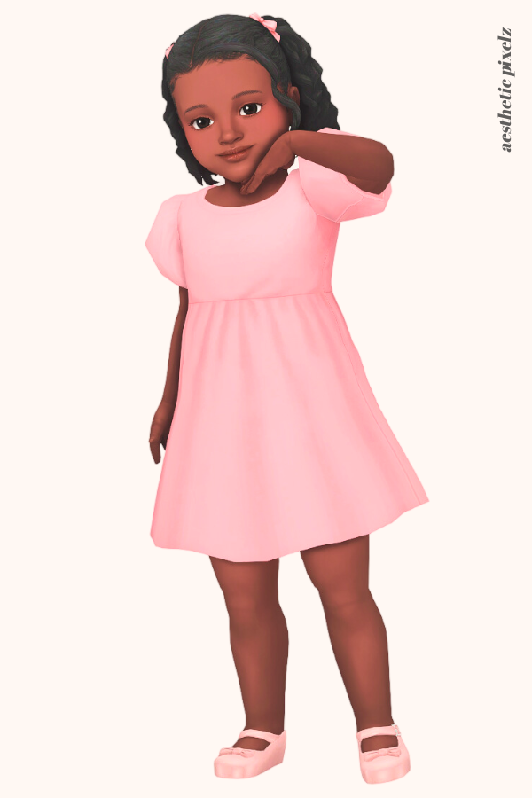 a sims 4 black toddler girl wearing a toddler cc pink formal dress