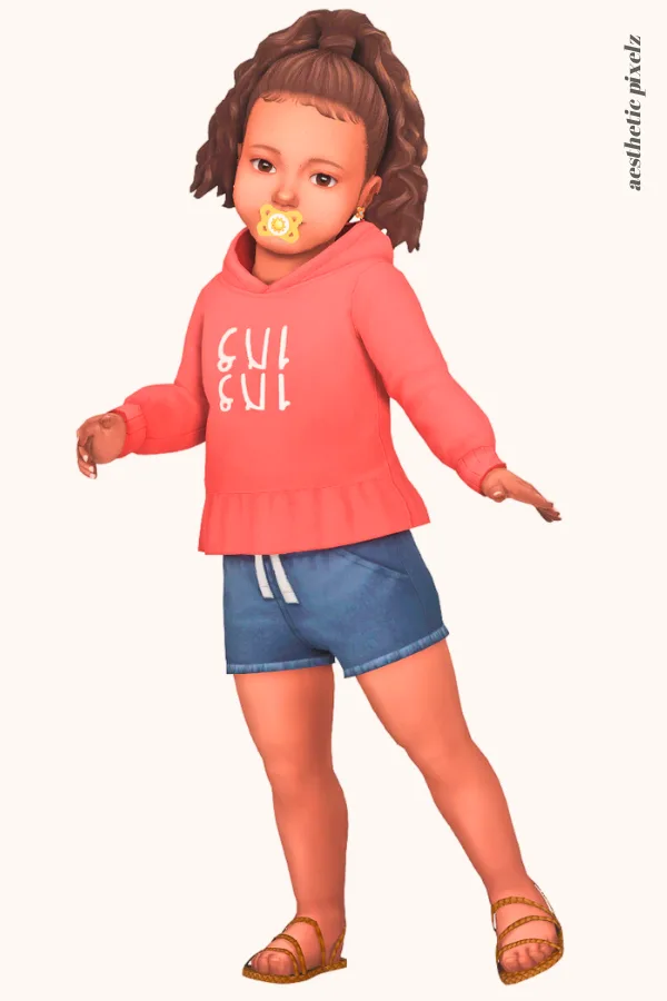 a sims 4 toddler wearing a custom content top and bottom