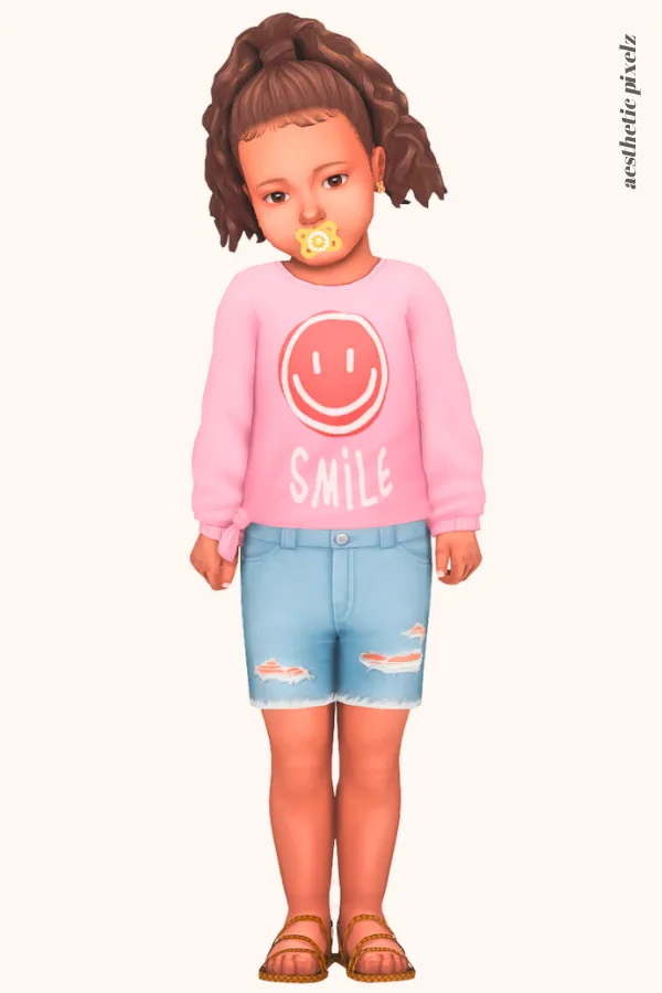 a sims 4 toddler wearing a custom content top and bottom