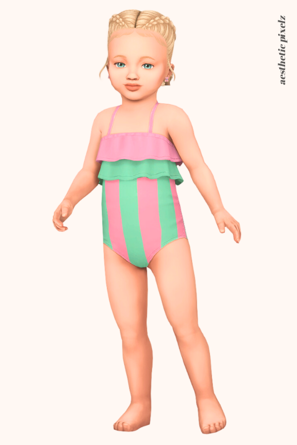 a sims 4 toddler wearing a cc swimsuit