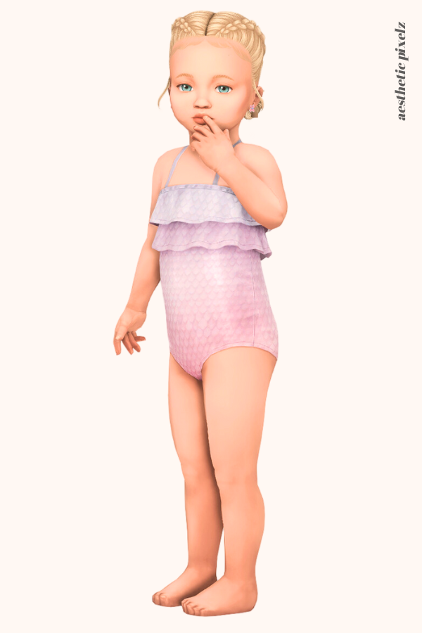 a sims 4 toddler wearing a cc swimsuit