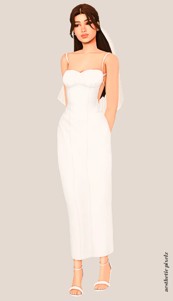 a sims 4 female sim wearing a cc wedding dress