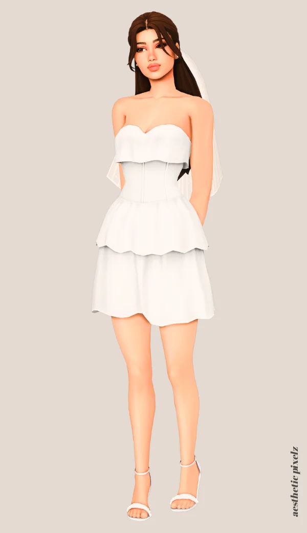 a sims 4 female sim wearing a cc wedding dress