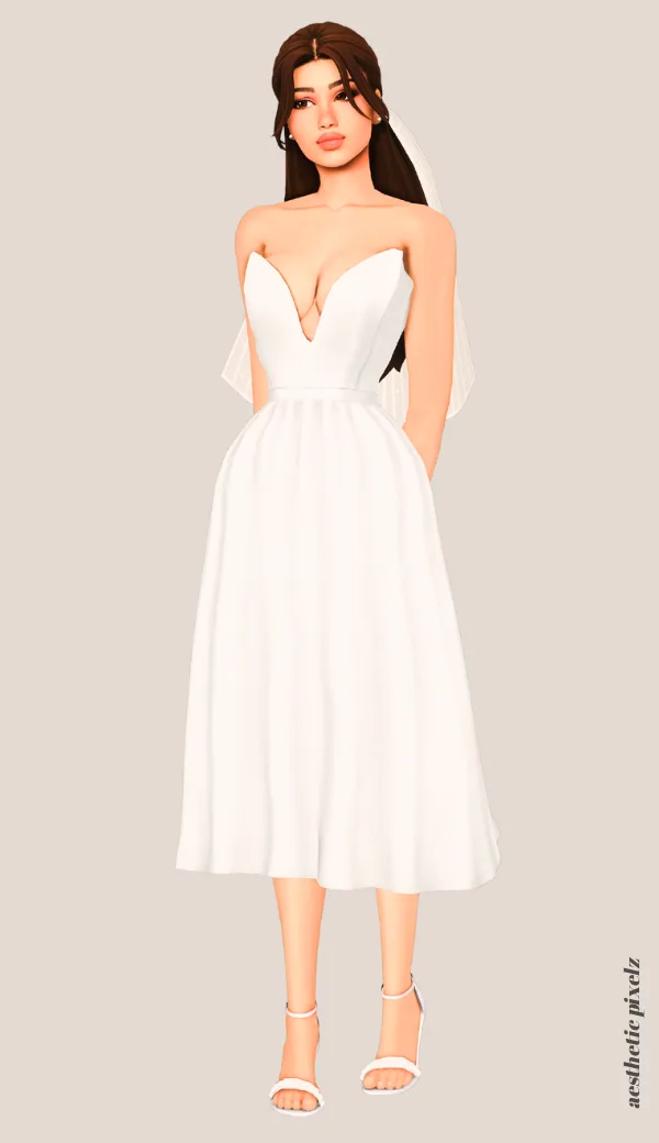 a sims 4 female sim wearing a cc wedding dress