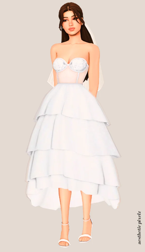 a sims 4 female sim wearing a cc wedding dress