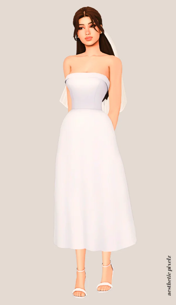 a sims 4 female sim wearing a cc wedding dress