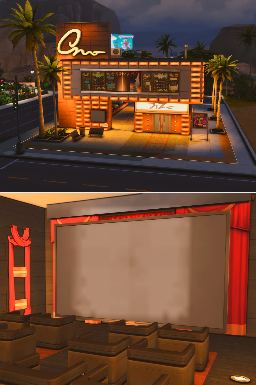 a photo collage of a sims 4 date lot from the gallery