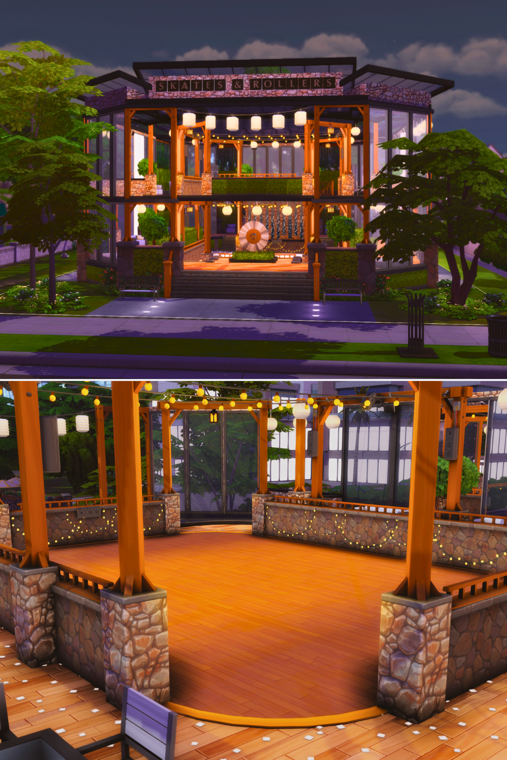 a photo collage of a sims 4 date lot from the gallery