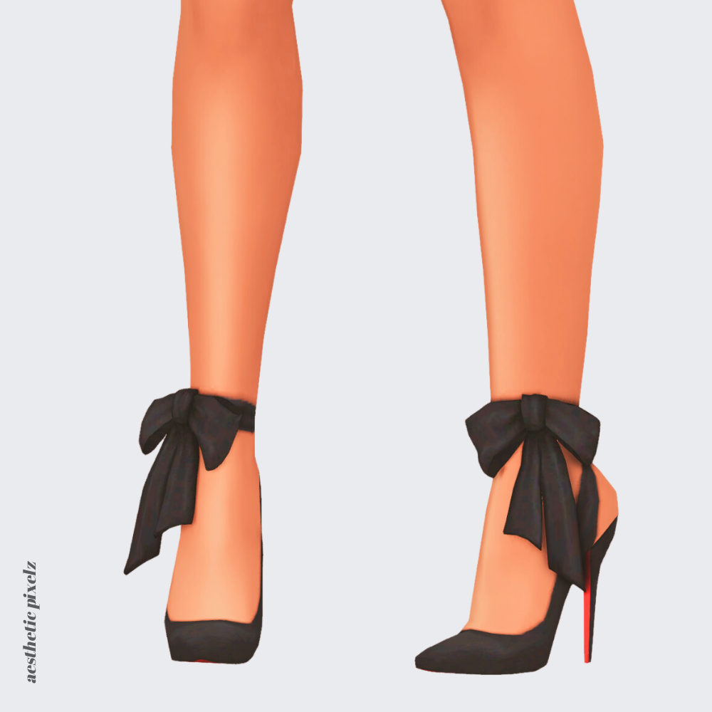 a sims 4 female sim wearing cc shoes that are black heels