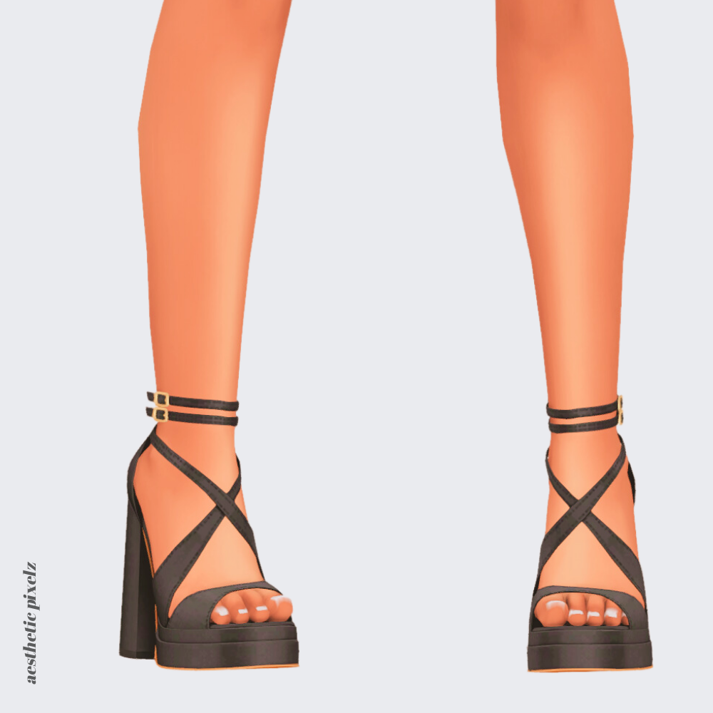 a sims 4 female sim wearing cc shoes that are black heels