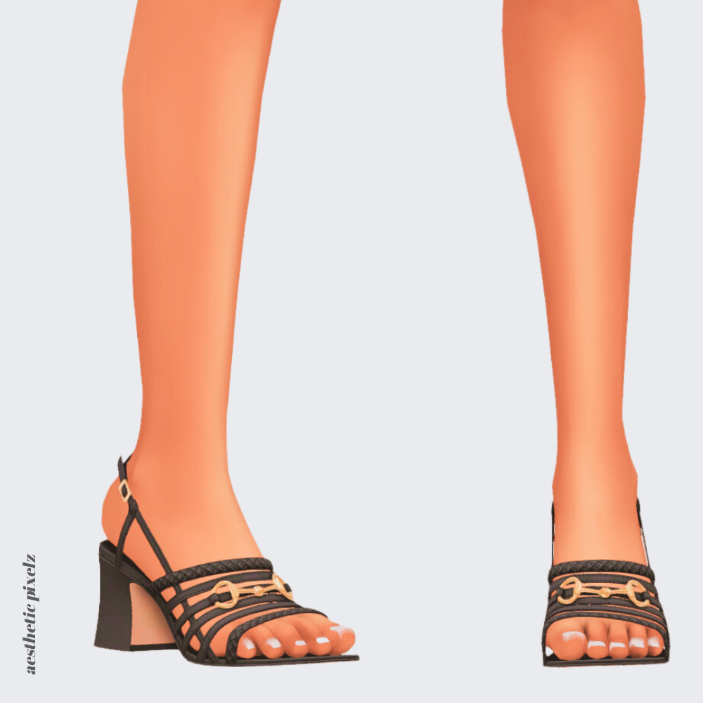 a sims 4 female sim wearing cc shoes that are black heels